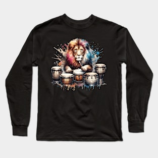 Lion Playing Drums Long Sleeve T-Shirt